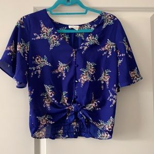Deep blue floral blouse